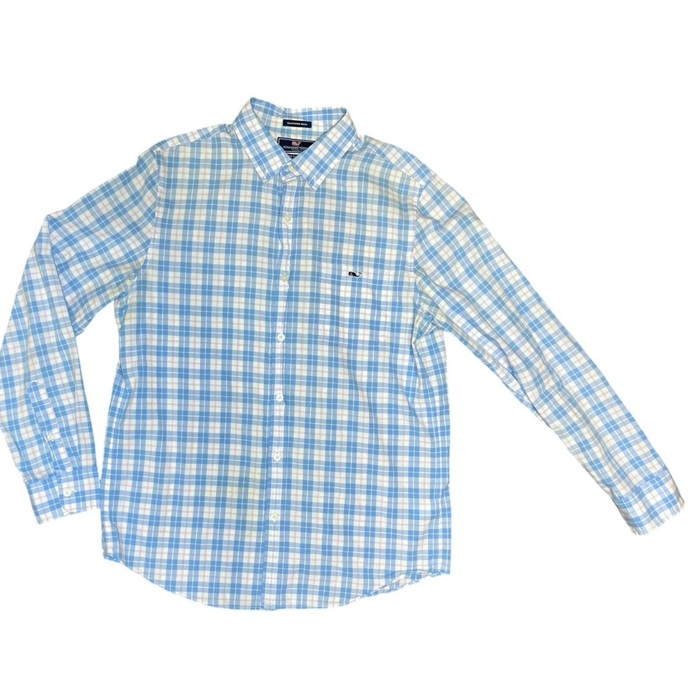 Vineyard Vines Classic Button Down Men's Blue Checkered Shirt Dress Long Sleeve